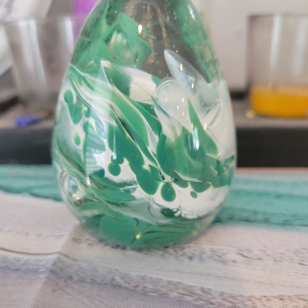 Green and White Swirled Glass Art Piece